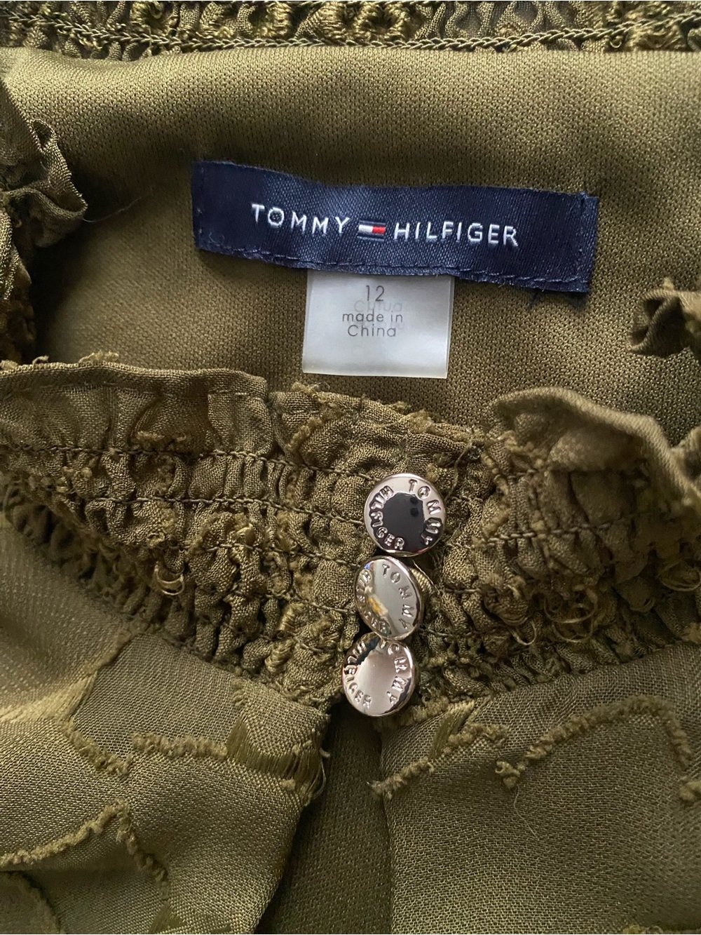 Tommy Hilfiger Olive Green Burnout Floral Mock Neck Long Sleeve Shift Dress 12 - Picture 10 of 14